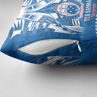 Toa Samoa Rugby Custom Pillow Cover Uso aso uma Samoan Pattern Blue - Polynesian Pride