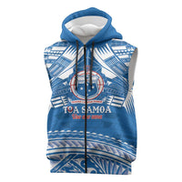 Toa Samoa Rugby Custom Sleeveless Zip Hoodie Uso aso uma Samoan Pattern Blue LT14 Blue - Polynesian Pride