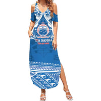Toa Samoa Rugby Custom Summer Maxi Dress Uso aso uma Samoan Pattern Blue - Polynesian Pride