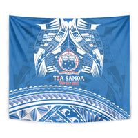 Toa Samoa Rugby Custom Tapestry Uso aso uma Samoan Pattern Blue - Polynesian Pride
