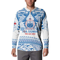 Toa Samoa Rugby Custom Button Sweatshirt Uso aso uma Samoan Pattern White - Polynesian Pride