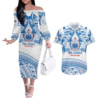 Toa Samoa Rugby Custom Couples Matching Off The Shoulder Long Sleeve Dress and Hawaiian Shirt Uso aso uma Samoan Pattern White - Polynesian Pride