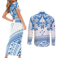 Toa Samoa Rugby Custom Couples Matching Short Sleeve Bodycon Dress and Long Sleeve Button Shirt Uso aso uma Samoan Pattern White - Polynesian Pride