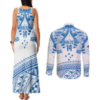 Toa Samoa Rugby Custom Couples Matching Tank Maxi Dress and Long Sleeve Button Shirt Uso aso uma Samoan Pattern White - Polynesian Pride