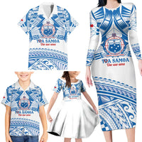 Toa Samoa Rugby Custom Family Matching Long Sleeve Bodycon Dress and Hawaiian Shirt Uso aso uma Samoan Pattern White - Polynesian Pride