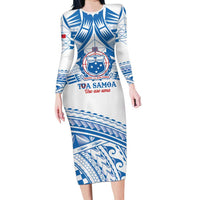 Toa Samoa Rugby Custom Family Matching Long Sleeve Bodycon Dress and Hawaiian Shirt Uso aso uma Samoan Pattern White - Polynesian Pride