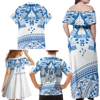 Toa Samoa Rugby Custom Family Matching Off Shoulder Maxi Dress and Hawaiian Shirt Uso aso uma Samoan Pattern White - Polynesian Pride