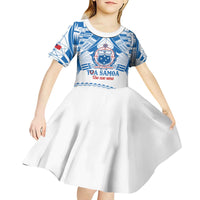 Toa Samoa Rugby Custom Kid Short Sleeve Dress Uso aso uma Samoan Pattern White - Polynesian Pride