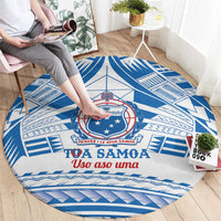 Toa Samoa Rugby Custom Round Carpet Uso aso uma Samoan Pattern White - Polynesian Pride