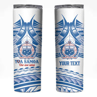 Toa Samoa Rugby Custom Skinny Tumbler Uso aso uma Samoan Pattern White - Polynesian Pride