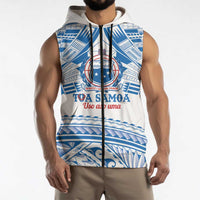 Toa Samoa Rugby Custom Sleeveless Zip Hoodie Uso aso uma Samoan Pattern White LT14 - Polynesian Pride