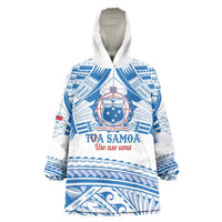 Toa Samoa Rugby Custom Wearable Blanket Hoodie Uso aso uma Samoan Pattern White - Polynesian Pride