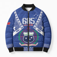 Personalised Samoa 685 Bomber Puffer Jacket Samoan Pride Coat Of Arms LT14 Unisex Blue - Polynesian Pride