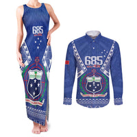 Personalised Samoa 685 Couples Matching Tank Maxi Dress and Long Sleeve Button Shirt Samoan Pride Coat Of Arms - Polynesian Pride