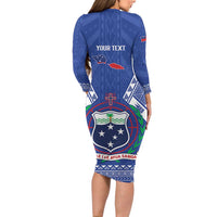 Personalised Samoa 685 Long Sleeve Bodycon Dress Samoan Pride Coat Of Arms - Polynesian Pride