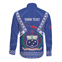 Personalised Samoa 685 Long Sleeve Button Shirt Samoan Pride Coat Of Arms LT14 - Polynesian Pride