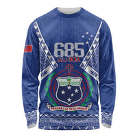 Personalised Samoa 685 Long Sleeve Shirt Samoan Pride Coat Of Arms LT14 Unisex Blue - Polynesian Pride