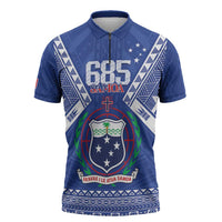 Personalised Samoa 685 Zipper Polo Shirt Samoan Pride Coat Of Arms LT14 Blue - Polynesian Pride