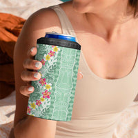 Menthol Green Aloha Hawaii Tiki 4 in 1 Can Cooler Tumbler Tropical Plumeria - Seamless Style