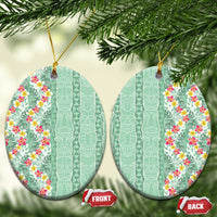 Menthol Green Aloha Hawaii Tiki Ceramic Ornament Tropical Plumeria - Seamless Style LT14 Oval Green - Polynesian Pride
