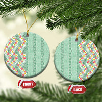 Menthol Green Aloha Hawaii Tiki Ceramic Ornament Tropical Plumeria - Seamless Style LT14 Circle Green - Polynesian Pride