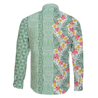 Menthol Green Aloha Hawaii Tiki Family Matching Off Shoulder Maxi Dress and Hawaiian Shirt Tropical Plumeria - Seamless Style