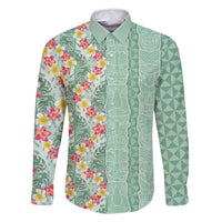 Menthol Green Aloha Hawaii Tiki Family Matching Summer Maxi Dress and Hawaiian Shirt Tropical Plumeria - Seamless Style