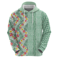 Menthol Green Aloha Hawaii Tiki Hoodie Tropical Plumeria - Seamless Style