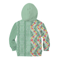 Menthol Green Aloha Hawaii Tiki Kid Hoodie Tropical Plumeria - Seamless Style