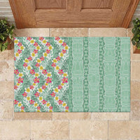 Menthol Green Aloha Hawaii Tiki Rubber Doormat Tropical Plumeria - Seamless Style LT14 Green - Polynesian Pride