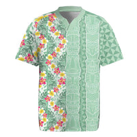 Menthol Green Aloha Hawaii Tiki Rugby Jersey Tropical Plumeria - Seamless Style LT14 Green - Polynesian Pride