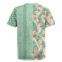 Menthol Green Aloha Hawaii Tiki Rugby Jersey Tropical Plumeria - Seamless Style LT14 - Polynesian Pride