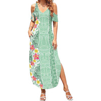 Menthol Green Aloha Hawaii Tiki Summer Maxi Dress Tropical Plumeria - Seamless Style LT14 Women Green - Polynesian Pride
