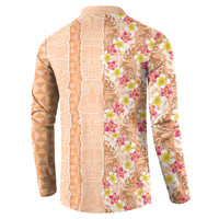 Orange Chiffon Aloha Hawaii Tiki Button Sweatshirt Tropical Plumeria - Seamless Style LT14 - Polynesian Pride
