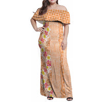Orange Chiffon Aloha Hawaii Tiki Family Matching Off Shoulder Maxi Dress and Hawaiian Shirt Tropical Plumeria - Seamless Style