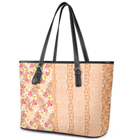 Orange Chiffon Aloha Hawaii Tiki Leather Tote Bag Tropical Plumeria - Seamless Style LT14 - Polynesian Pride