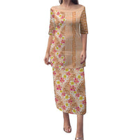 Orange Chiffon Aloha Hawaii Tiki Puletasi Tropical Plumeria - Seamless Style LT14 Long Dress Orange - Polynesian Pride