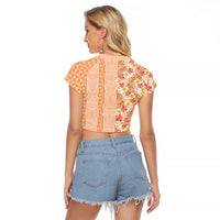 Orange Chiffon Aloha Hawaii Tiki Raglan Cropped T Shirt Tropical Plumeria - Seamless Style LT14 - Polynesian Pride