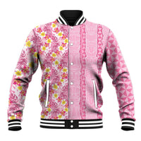 Pastel Magenta Aloha Hawaii Tiki Baseball Jacket Tropical Plumeria - Seamless Style LT14 Unisex Magenta - Polynesian Pride