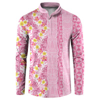 Pastel Magenta Aloha Hawaii Tiki Button Sweatshirt Tropical Plumeria - Seamless Style LT14 Magenta - Polynesian Pride