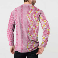 Pastel Magenta Aloha Hawaii Tiki Button Sweatshirt Tropical Plumeria - Seamless Style LT14 - Polynesian Pride