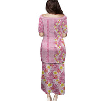 Pastel Magenta Aloha Hawaii Tiki Family Matching Puletasi and Hawaiian Shirt Tropical Plumeria - Seamless Style