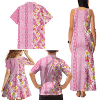Pastel Magenta Aloha Hawaii Tiki Family Matching Tank Maxi Dress and Hawaiian Shirt Tropical Plumeria - Seamless Style
