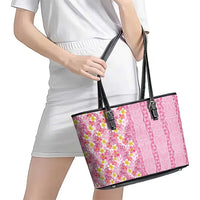 Pastel Magenta Aloha Hawaii Tiki Leather Tote Bag Tropical Plumeria - Seamless Style LT14 - Polynesian Pride