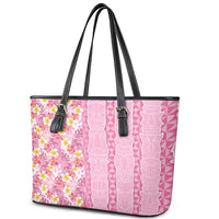 Pastel Magenta Aloha Hawaii Tiki Leather Tote Bag Tropical Plumeria - Seamless Style LT14 - Polynesian Pride