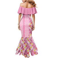 Pastel Magenta Aloha Hawaii Tiki Mermaid Dress Tropical Plumeria - Seamless Style
