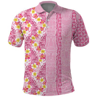 Pastel Magenta Aloha Hawaii Tiki Polo Shirt Tropical Plumeria - Seamless Style
