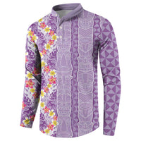 Lush Lilac Aloha Hawaii Tiki Button Sweatshirt Tropical Plumeria - Seamless Style LT14 - Polynesian Pride