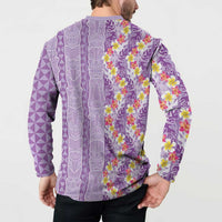 Lush Lilac Aloha Hawaii Tiki Button Sweatshirt Tropical Plumeria - Seamless Style LT14 - Polynesian Pride