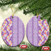 Lush Lilac Aloha Hawaii Tiki Ceramic Ornament Tropical Plumeria - Seamless Style LT14 Oval Purple - Polynesian Pride